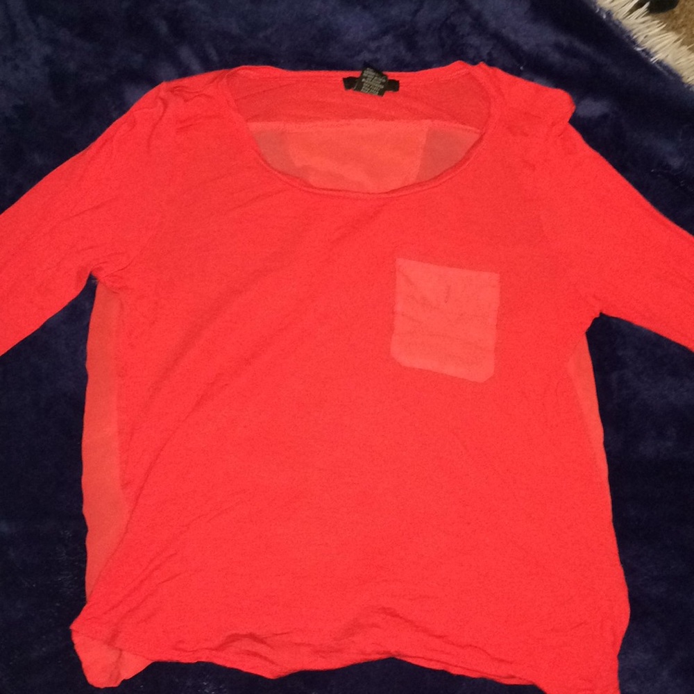 Red Timing top, sheer back.